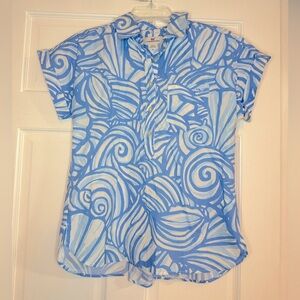 Vineyard Vines Top Nautilus Shell Cornflower Blue Popover Top Shirt